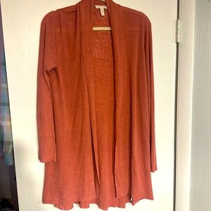 Eileen Fisher Organic Linen Blend Pink Open Cardigan Waterfall Sweater Size M